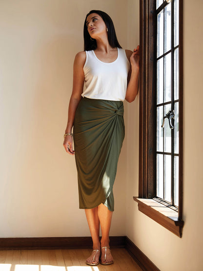 Legendary Knot Front Midi Skirt