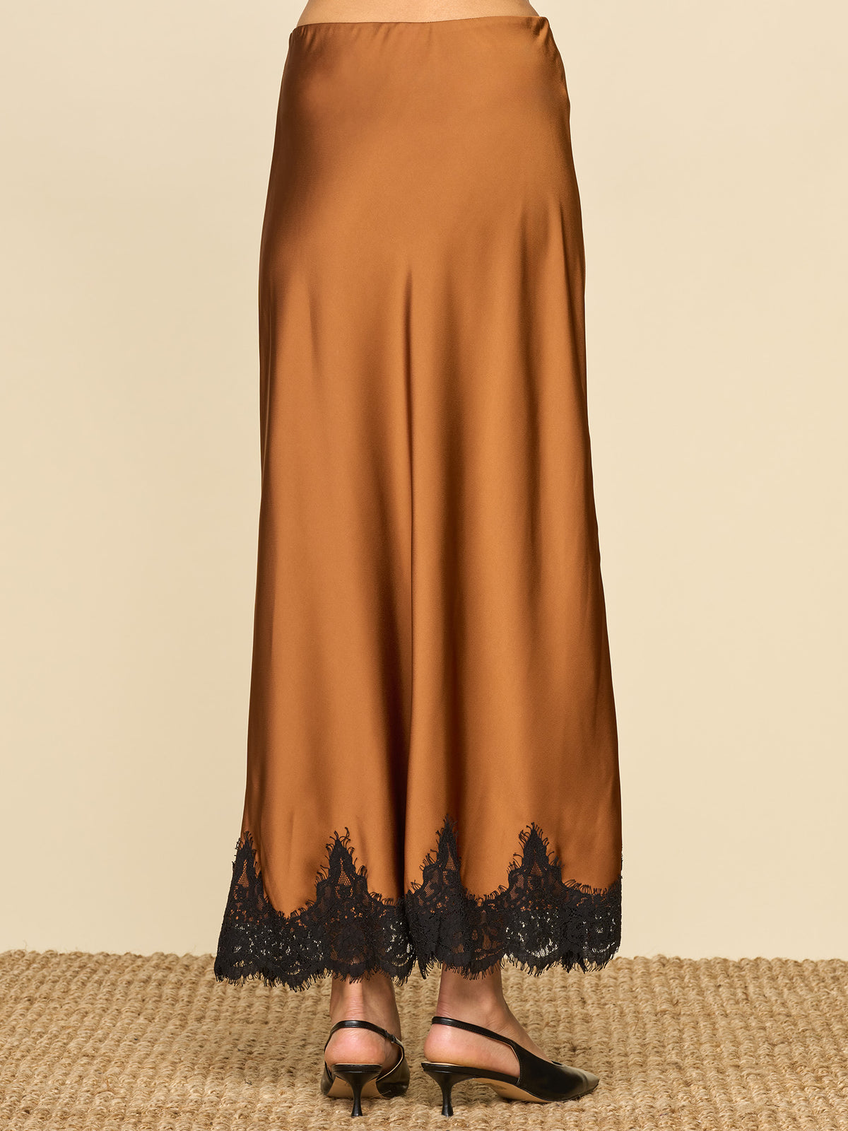 Lace Trim Satin Bias Skirt