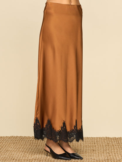 Lace Trim Satin Bias Skirt