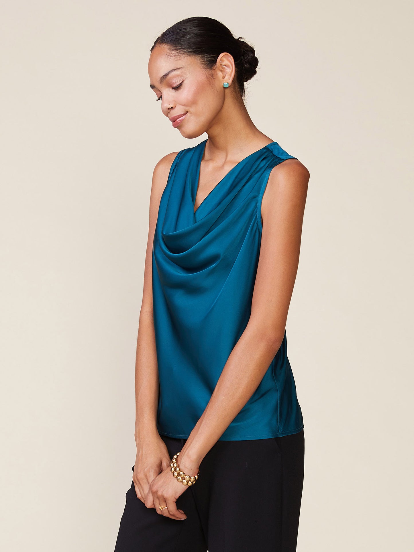 Shine on Satin Cowl Neck Top