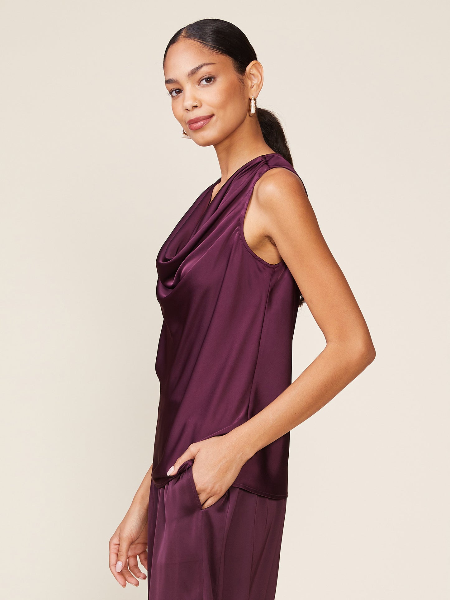 Shine On Satin Cowl Neck Top