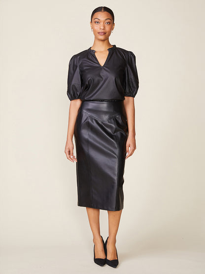 Morrison Vegan Leather Seam Midi Skirt