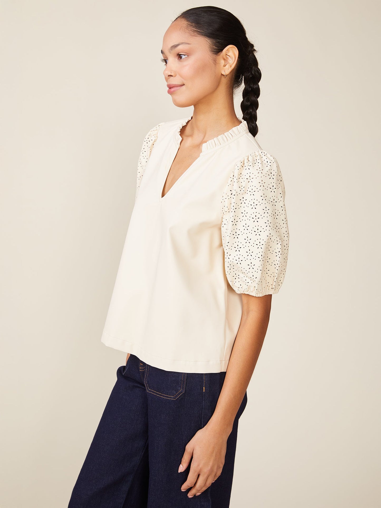 Dolly Laser Cut Puff Sleeve Top