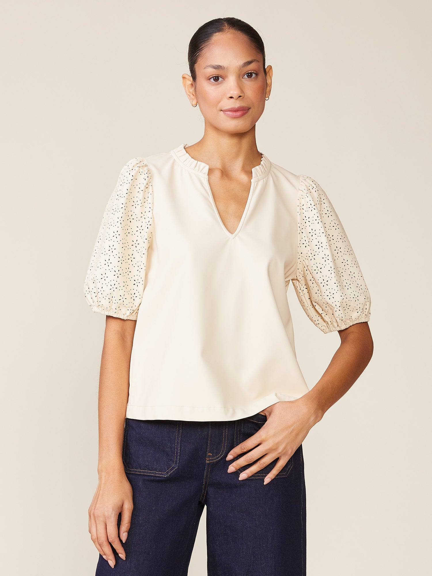 Dolly Laser Cut Puff Sleeve Top