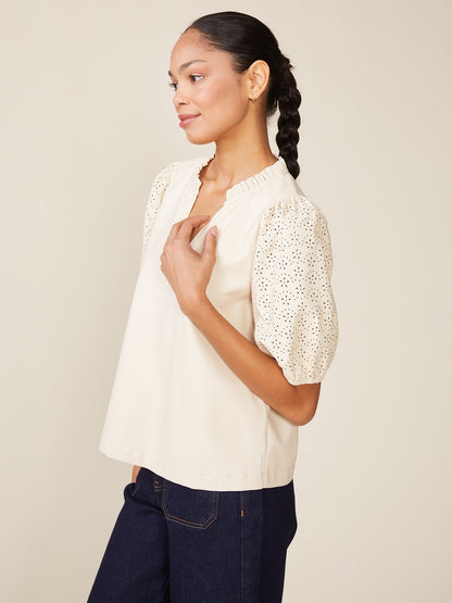 Dolly Laser Cut Puff Sleeve Top