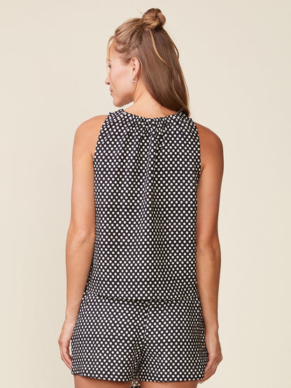 Sleeveless Polka Dot Gathered Neck Top