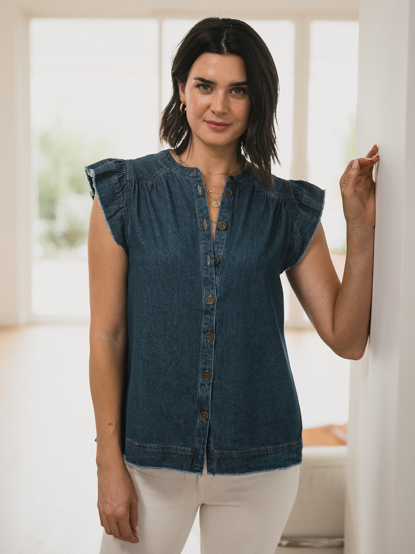 Raw Edge Denim Top