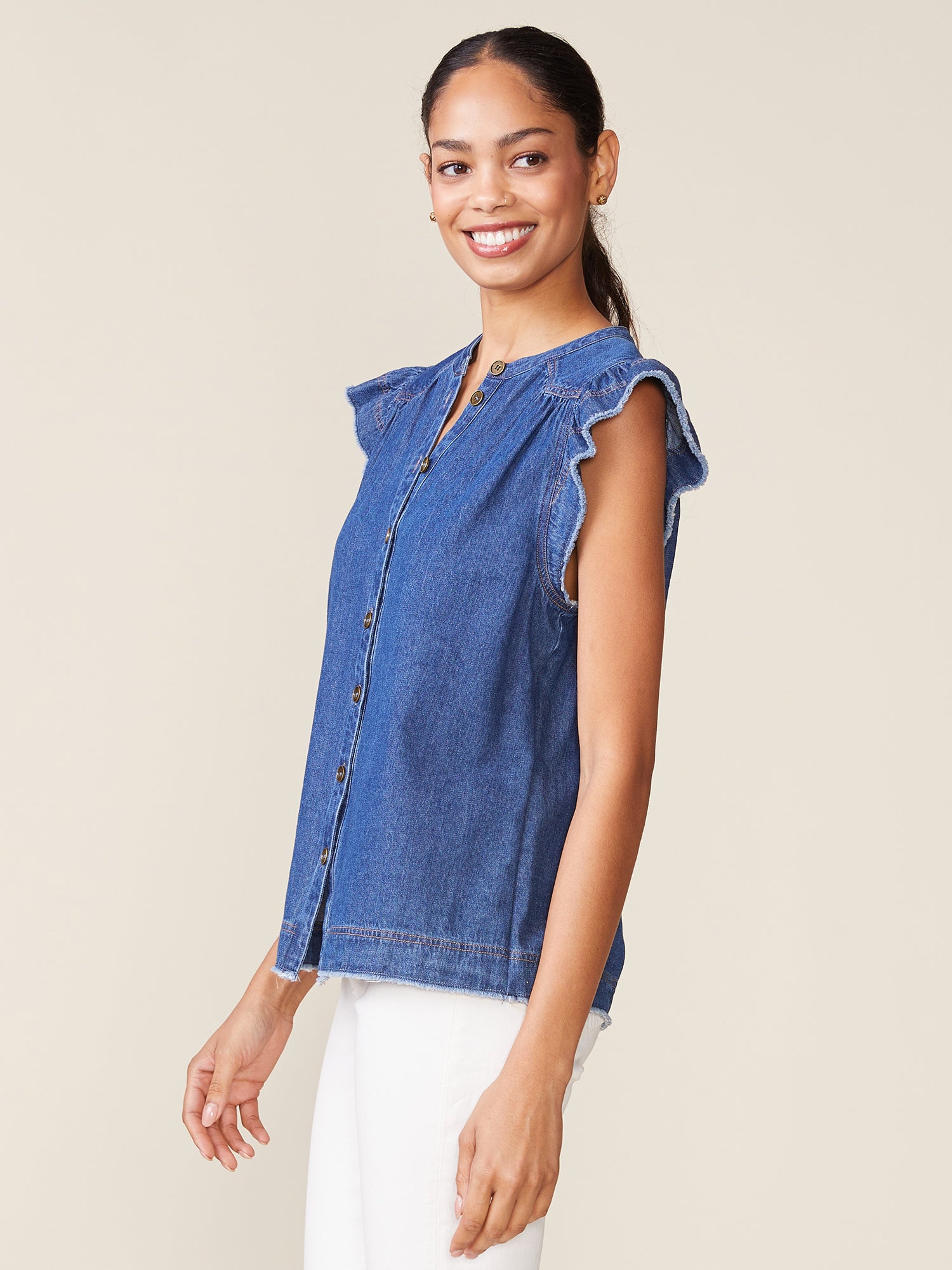 Raw Edge Denim Top