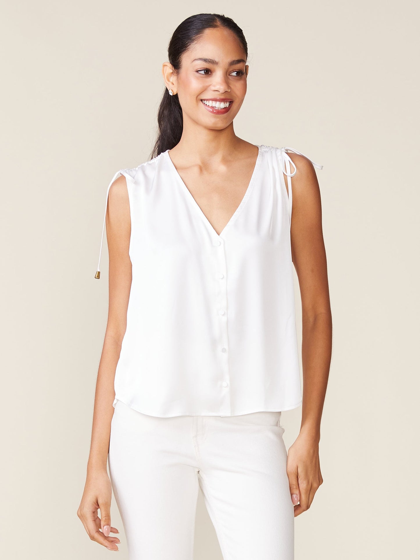 Tie Shoulder Satin Tank