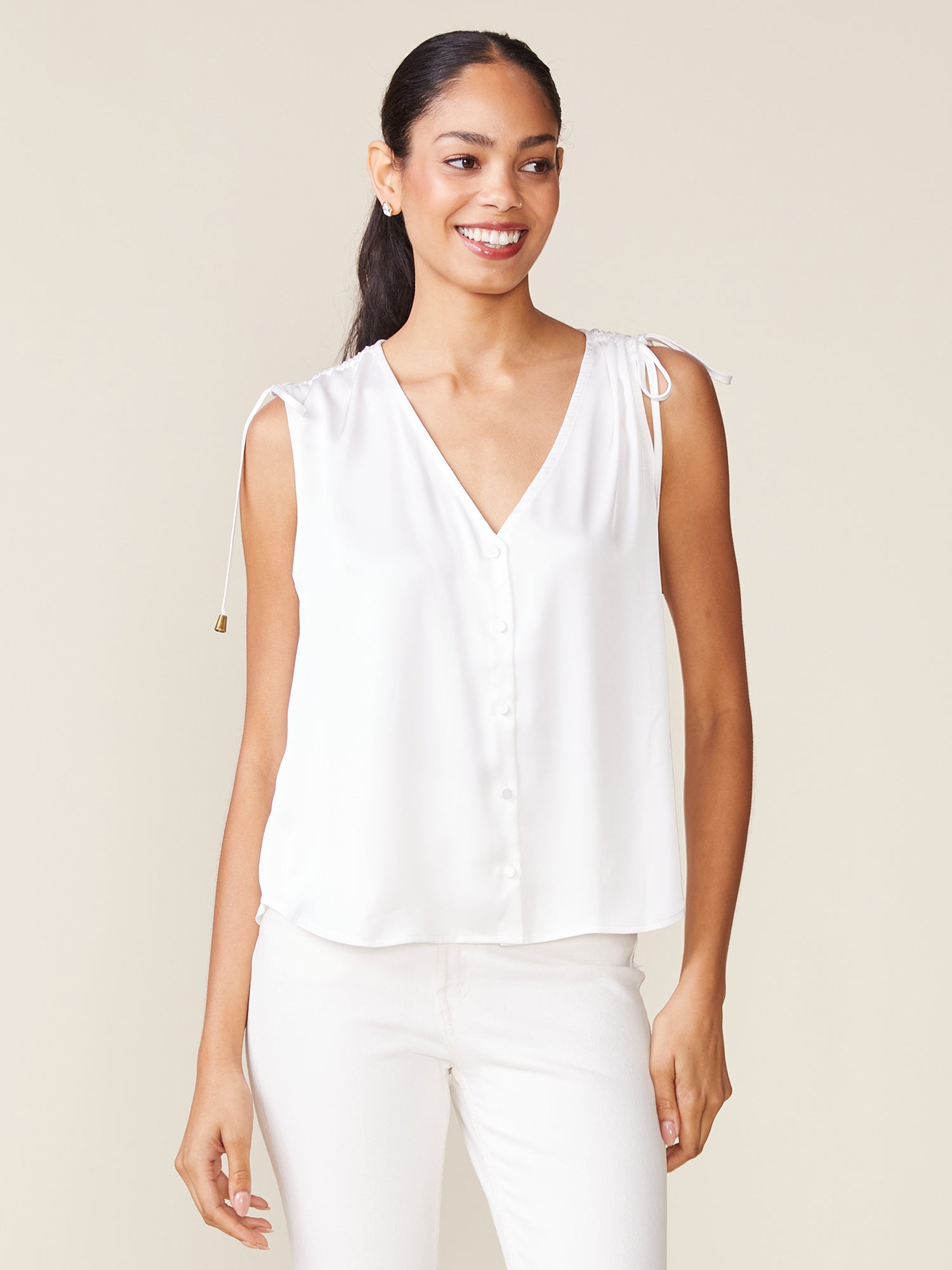 Tie Shoulder Satin Tank
