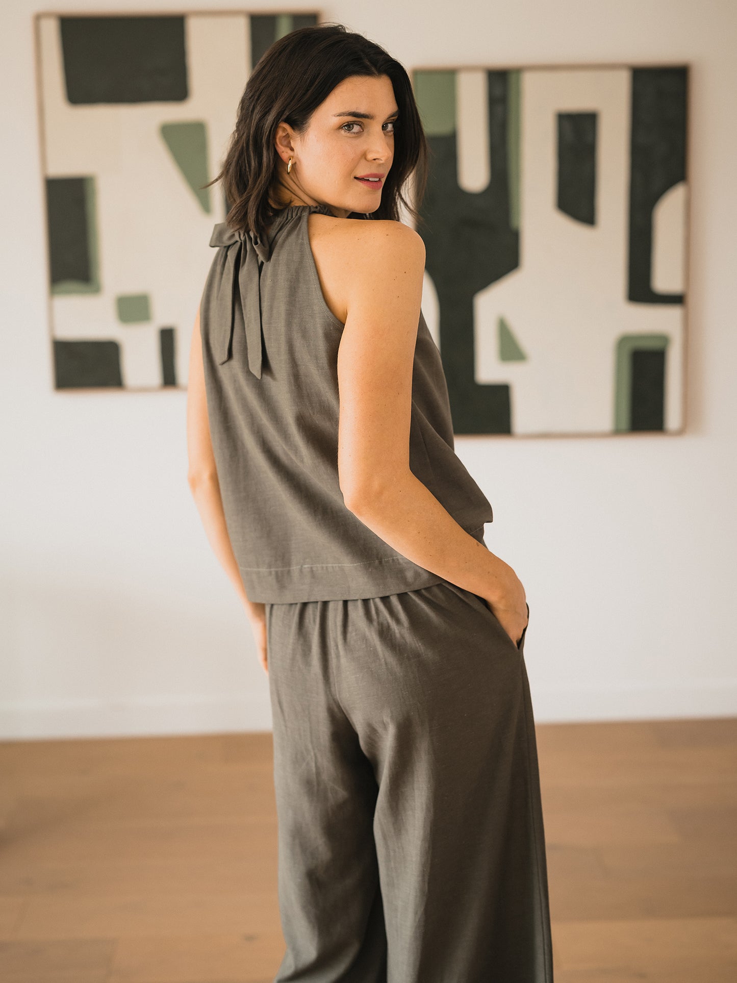 Linen Blend Belted Ankle Pant