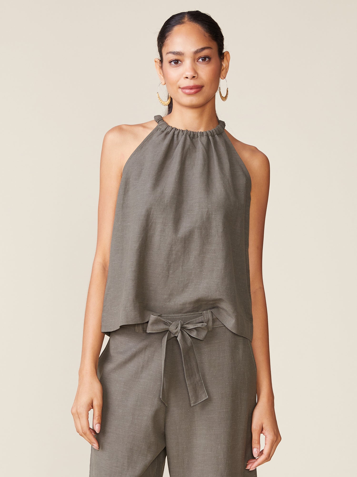 Linen Blend Tie Back Halter