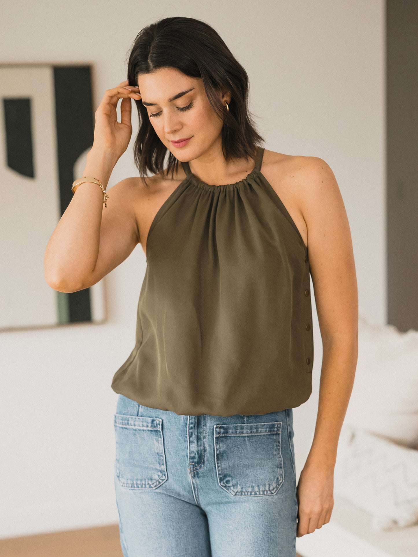 Linen Blend Tie Back Halter