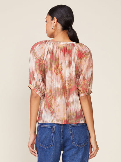 Textured Button Front Raglan Blouse