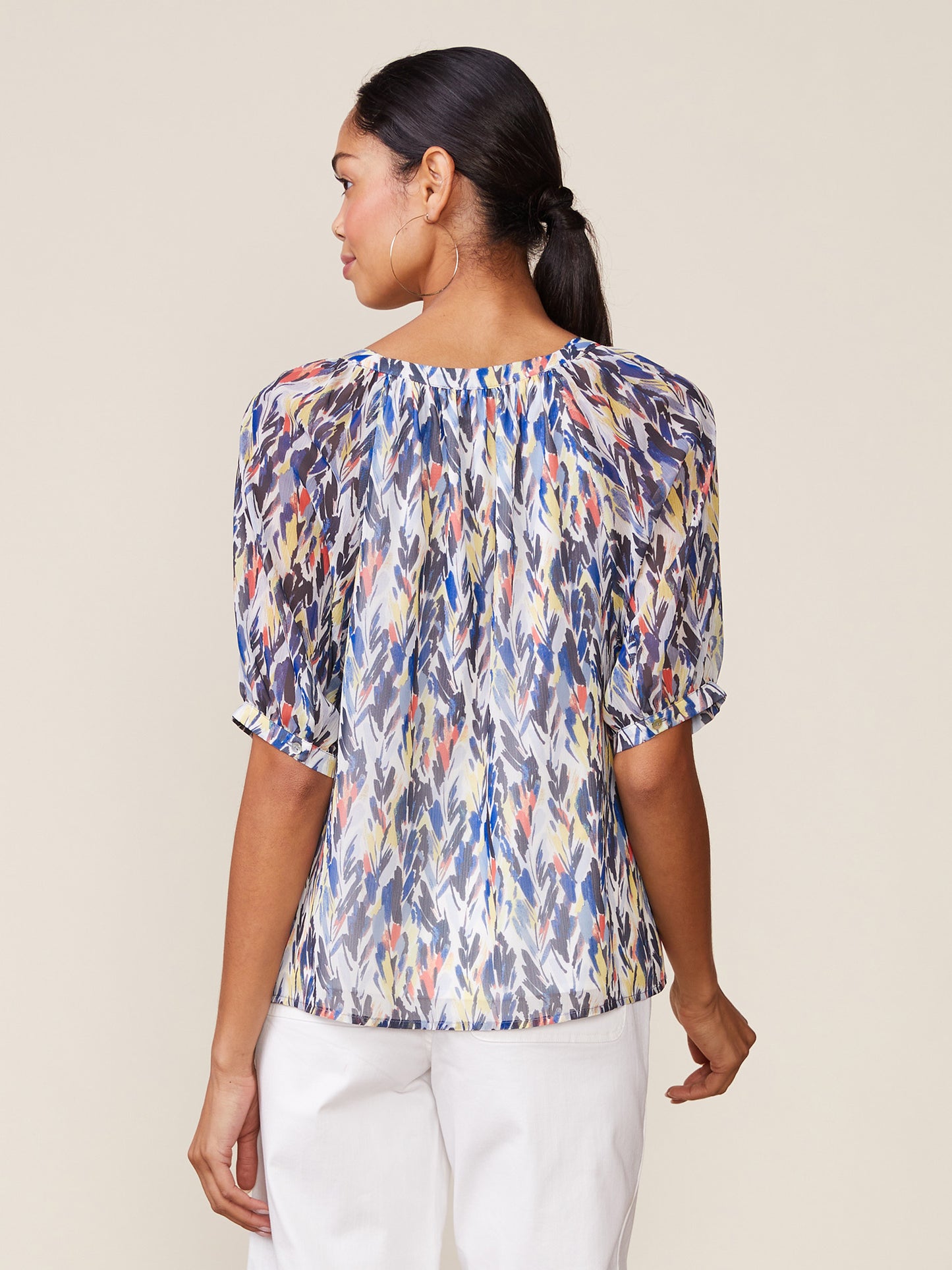Printed Button Front Raglan Blouse