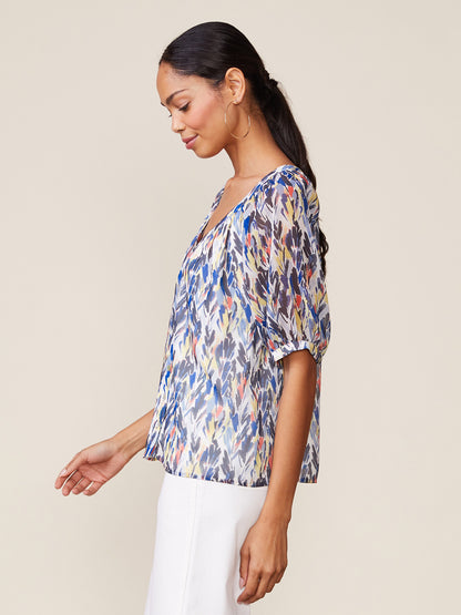 Printed Button Front Raglan Blouse