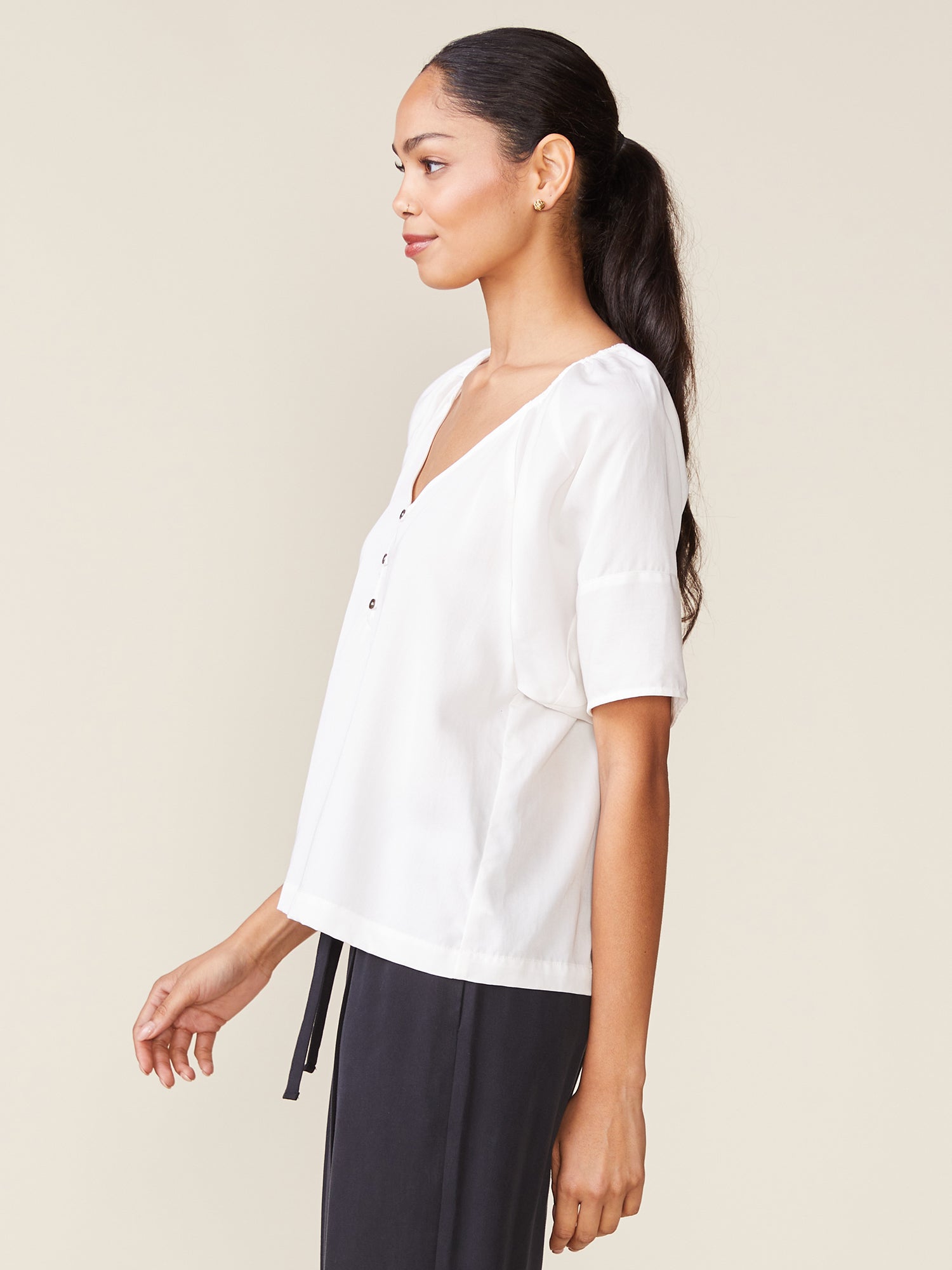 Seamed Sleeve Tencel Blouse