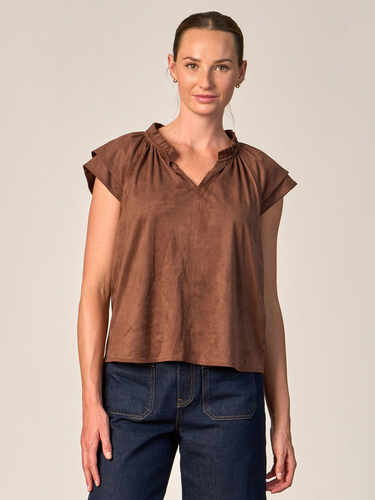 Double Sleeve Faux Suede Top