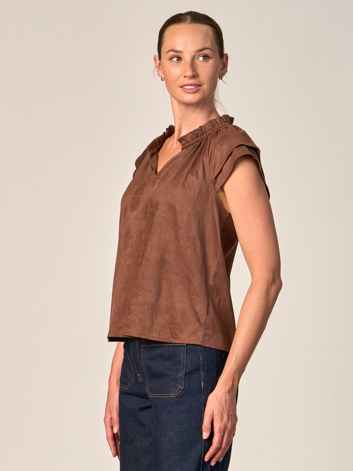 Double Sleeve Faux Suede Top