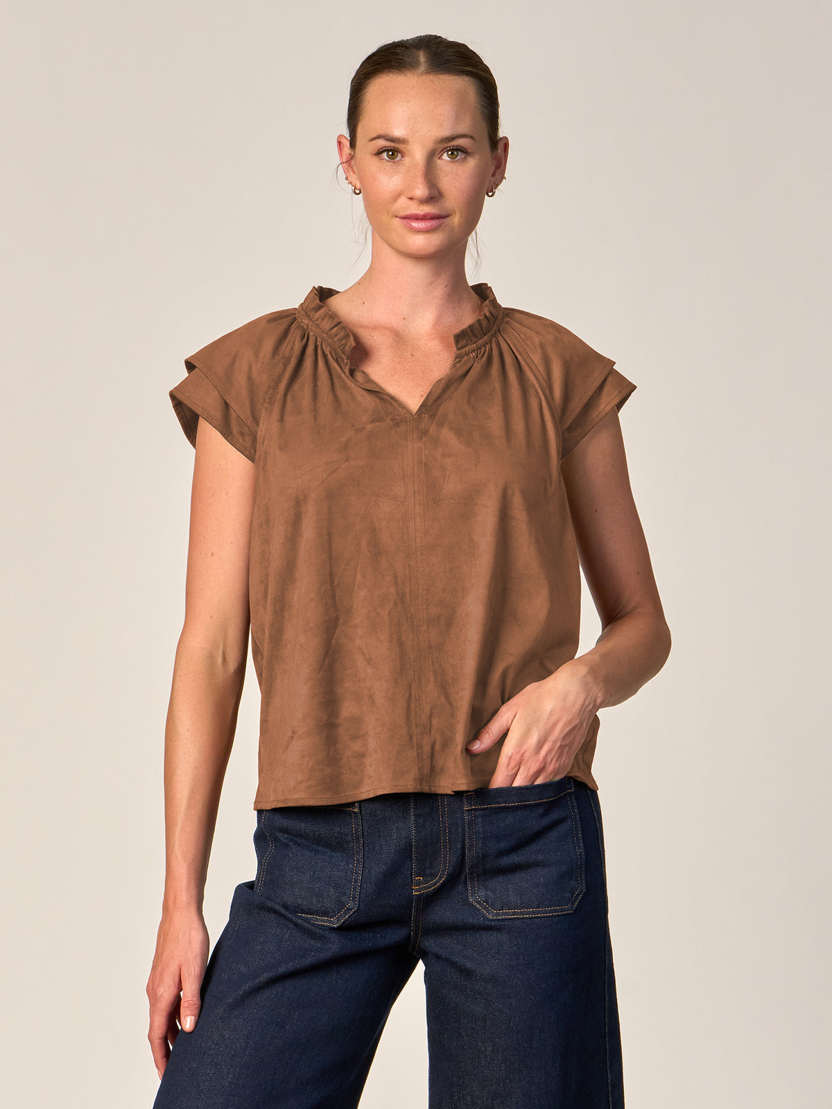 Double Sleeve Faux Suede Top