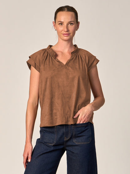 Double Sleeve Faux Suede Top
