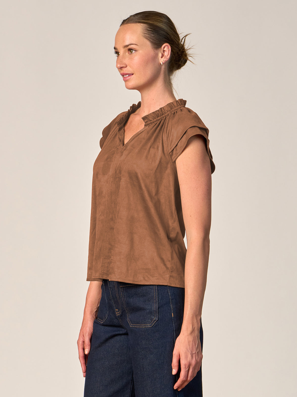 Double Sleeve Faux Suede Top
