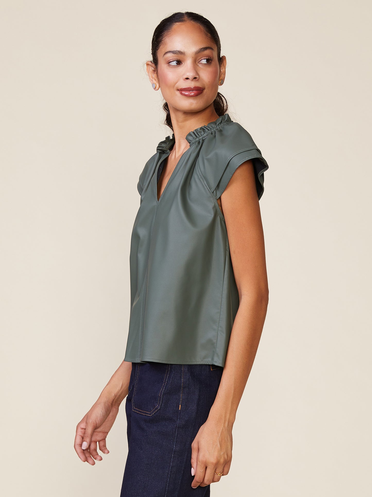 Double Sleeve Vegan Leather Top
