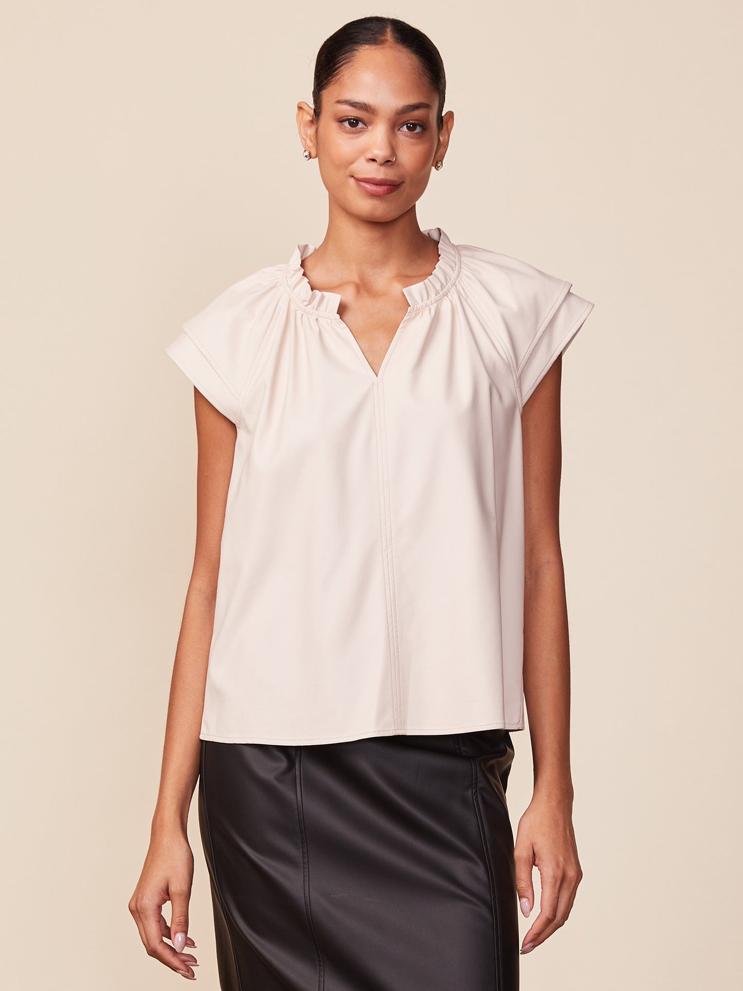 Double Sleeve Vegan Leather Top
