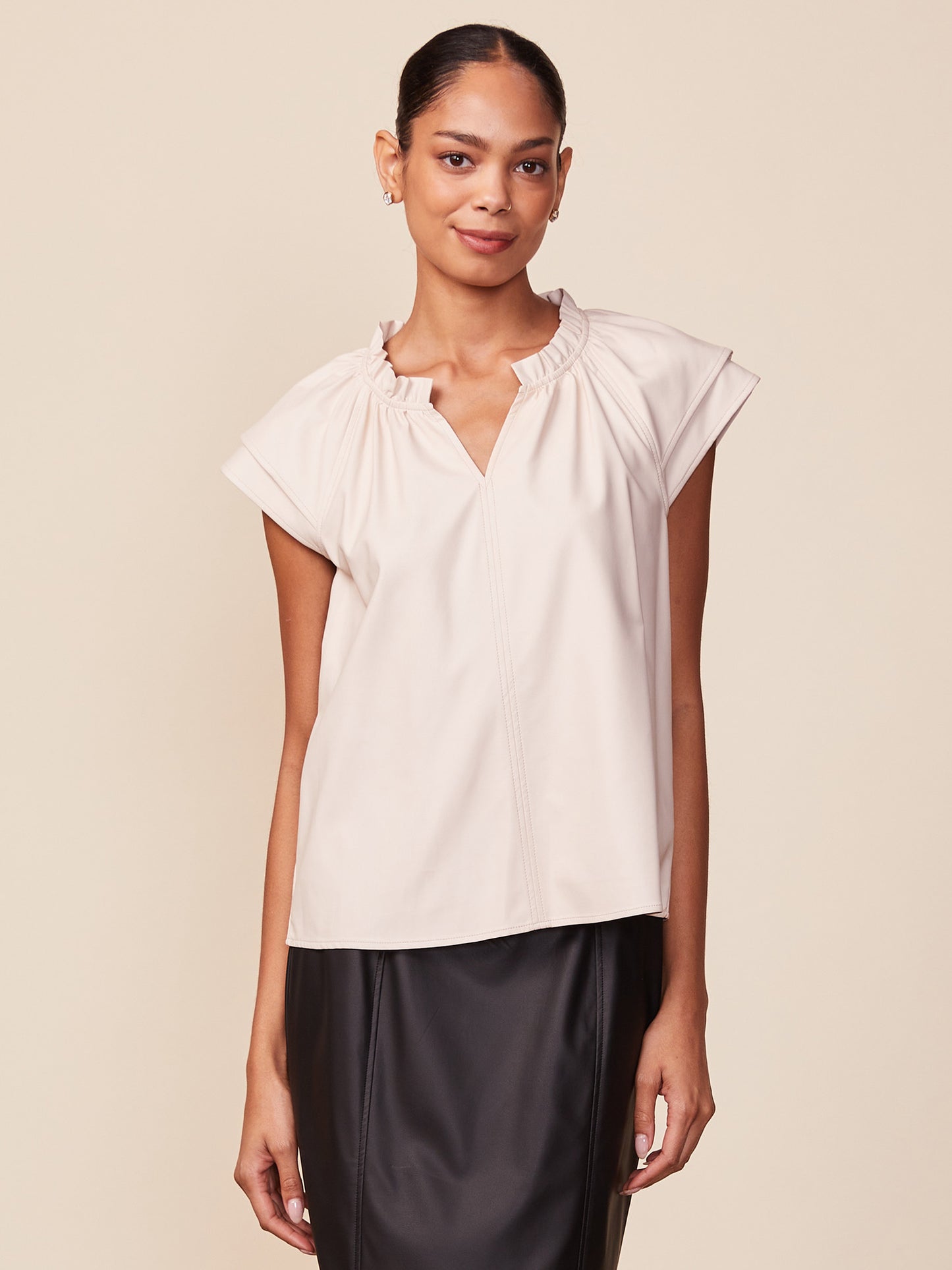 Double Sleeve Vegan Leather Top