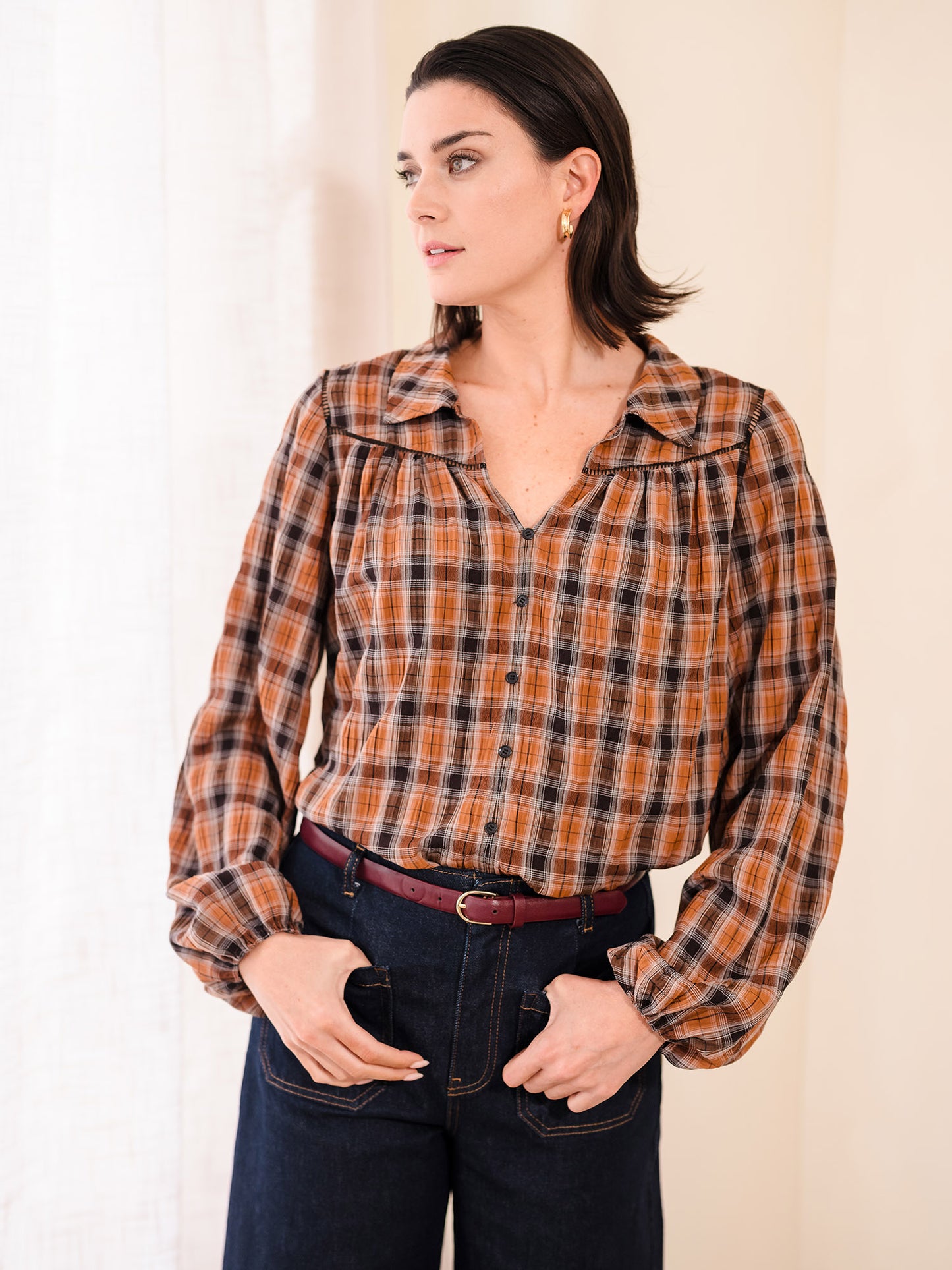 Button Down Plaid Top