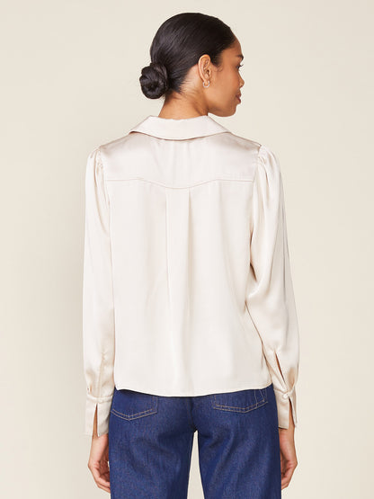 Lace Yoke Long Sleeve Satin Blouse