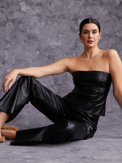 Crinkle Faux Leather Strapless Top