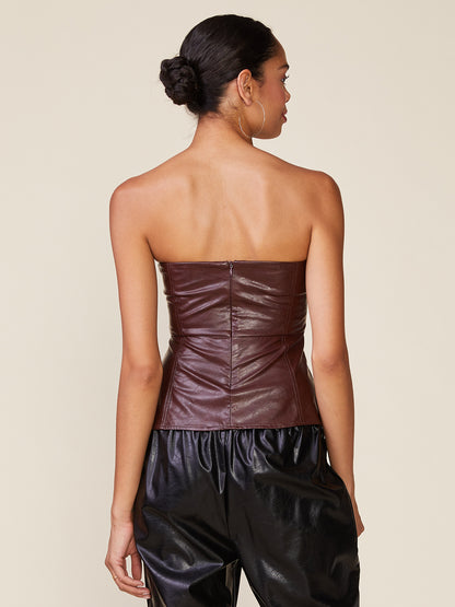 Crinkle Faux Leather Strapless Top