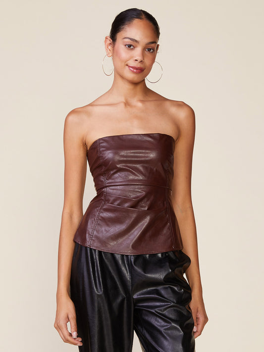 Crinkle Faux Leather Strapless Top