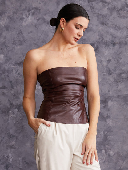 Crinkle Faux Leather Strapless Top