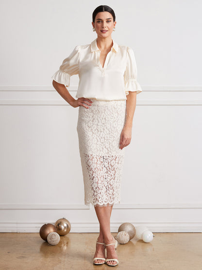 Cinched Sleeve Satin Top