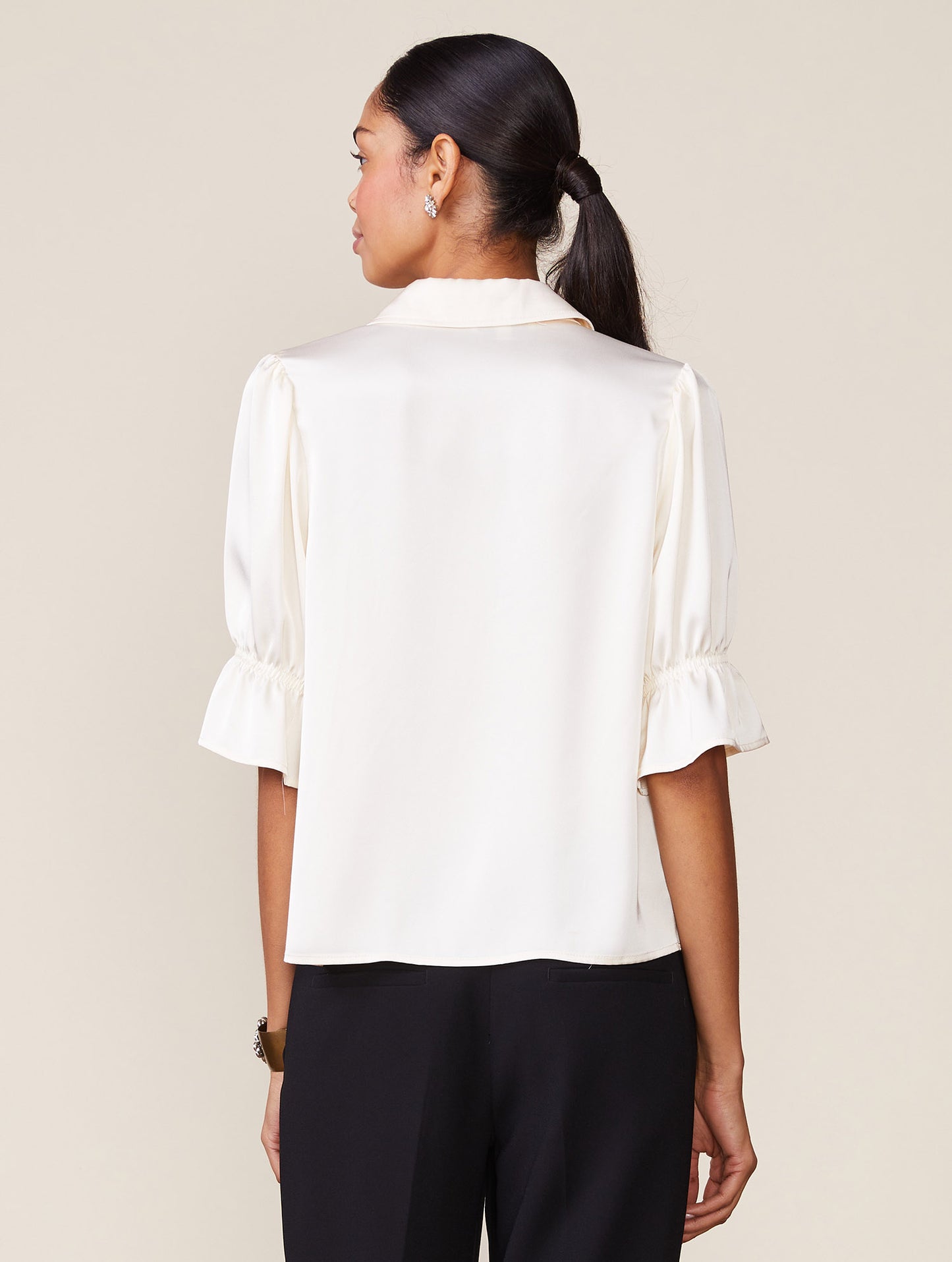 Cinched Sleeve Satin Top