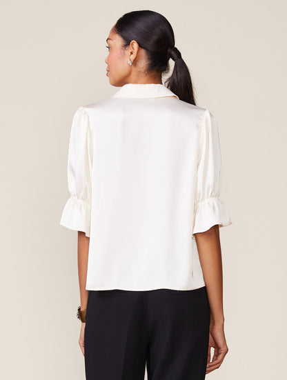 Cinched Sleeve Satin Top