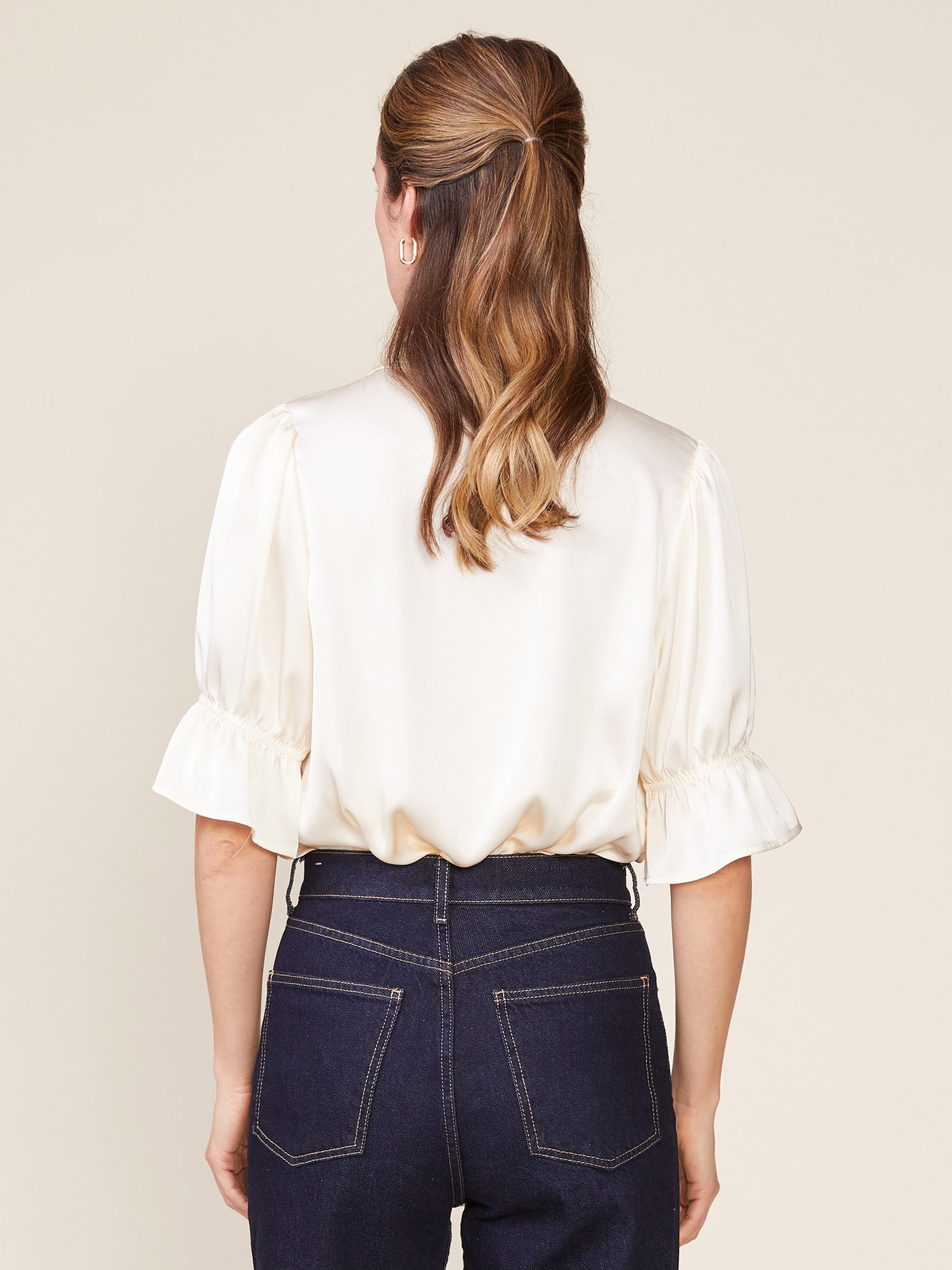 Cinched Sleeve Satin Top