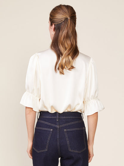 Cinched Sleeve Satin Top