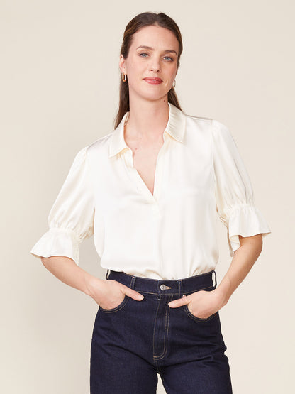 Cinched Sleeve Satin Top