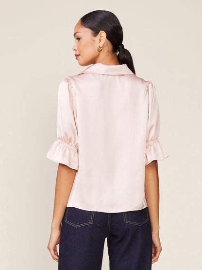 Cinched Sleeve Satin Top