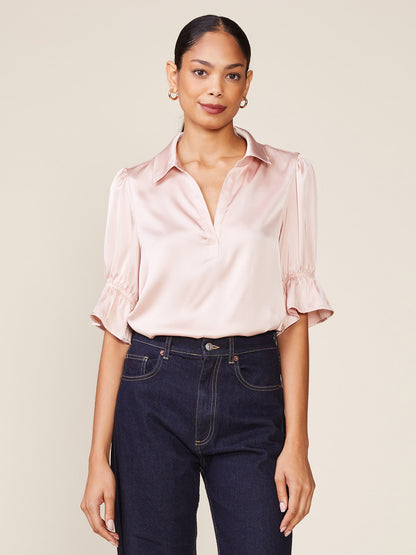 Cinched Sleeve Satin Top