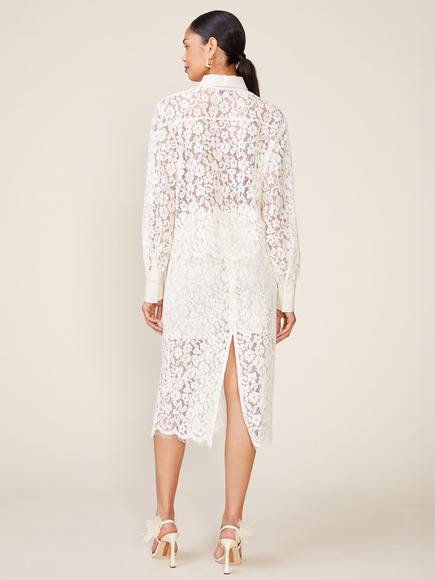 Long Sleeve Lace Button Down Top