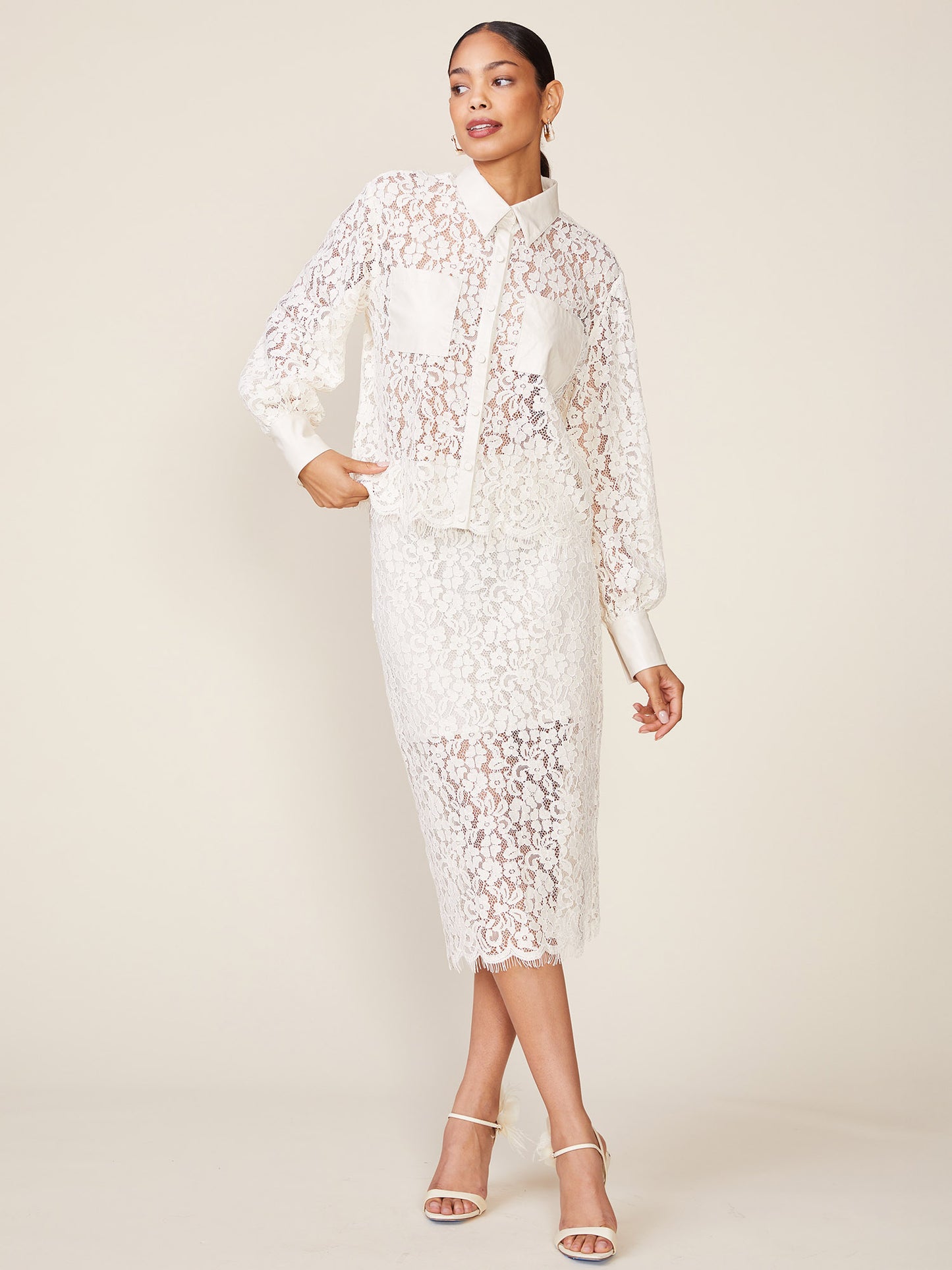 Long Sleeve Lace Button Down Top