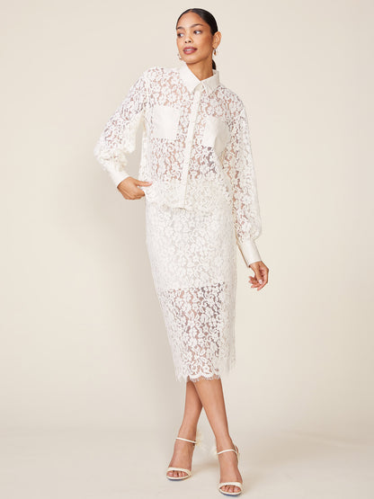 Long Sleeve Lace Button Down Top