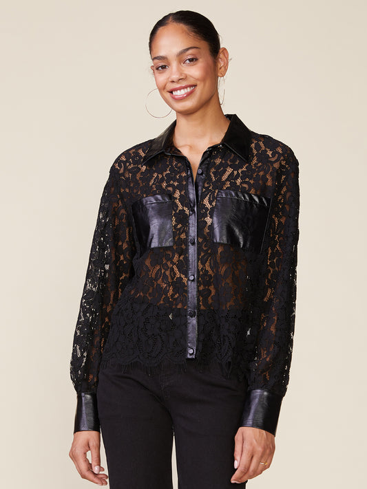 Long Sleeve Lace Button Down Top