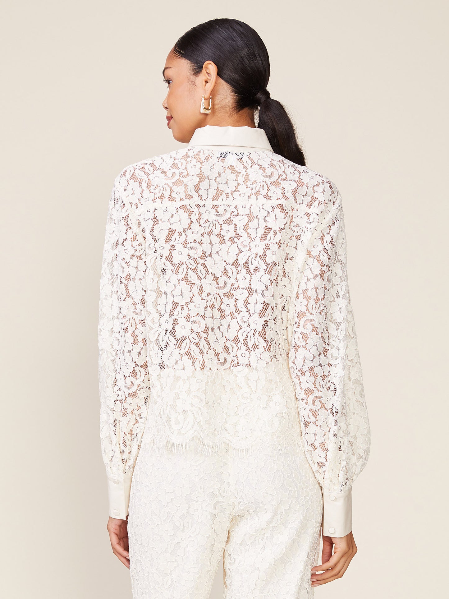 Long Sleeve Lace Button Down Top