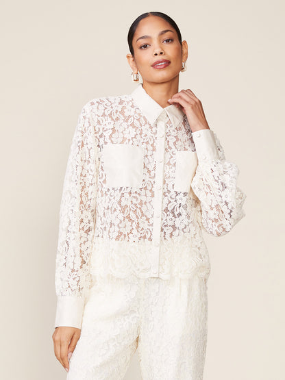 Long Sleeve Lace Button Down Top