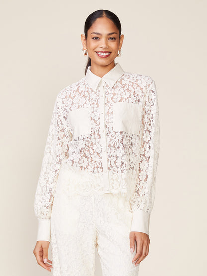 Long Sleeve Lace Button Down Top